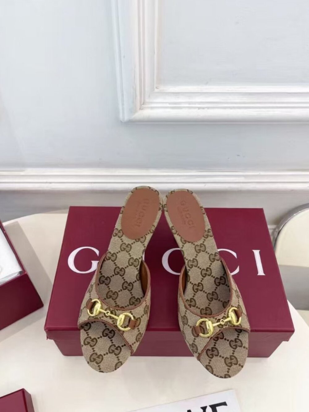 Gucci Monogram Canvas Mule Heel Sandals